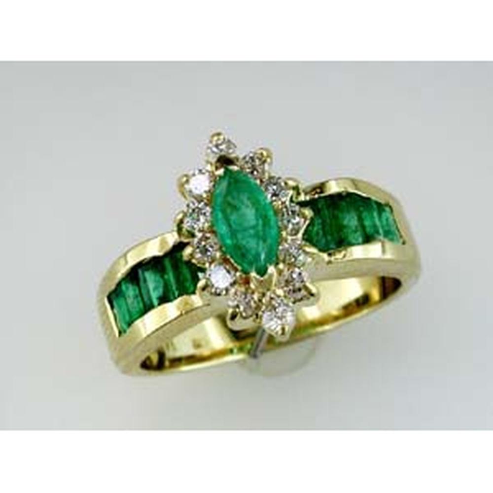 Royal 14K Yellow Gold Marquise-cut Emerald & Round Diamond Ring - 1.77 Carat Total Gem Weight