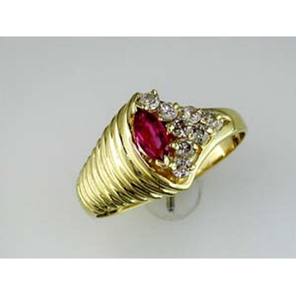 Royal 14K Yellow Gold Marquise Diamond & Color Stone Ring - 0.32 Carat Total Diamond Weight