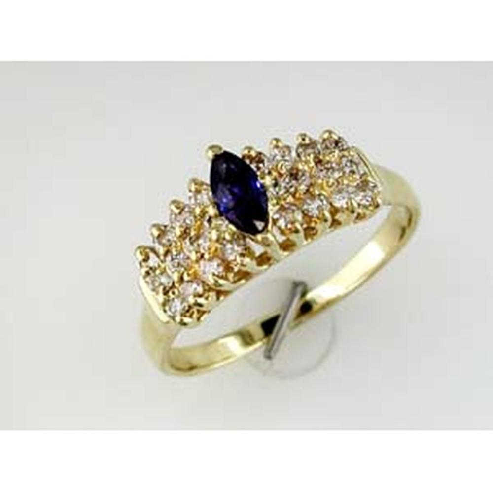 Royal 14K Yellow Gold Marquise Diamond & Color Stone Ring - 0.46 Carat Main Stone, 0.26 Carat Side Stones