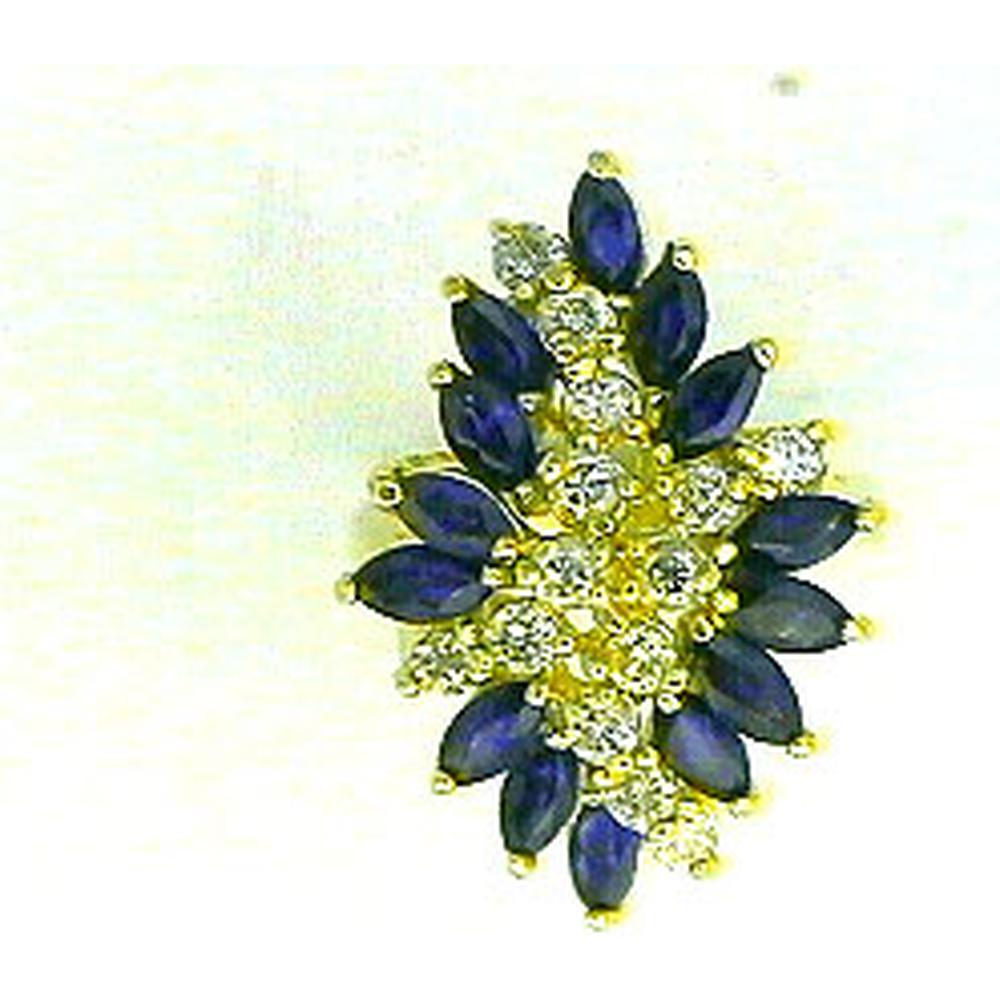 Royal 14K Yellow Gold Marquise Diamond & Color Stone Ring - 2.50 Carat Main Stone Weight