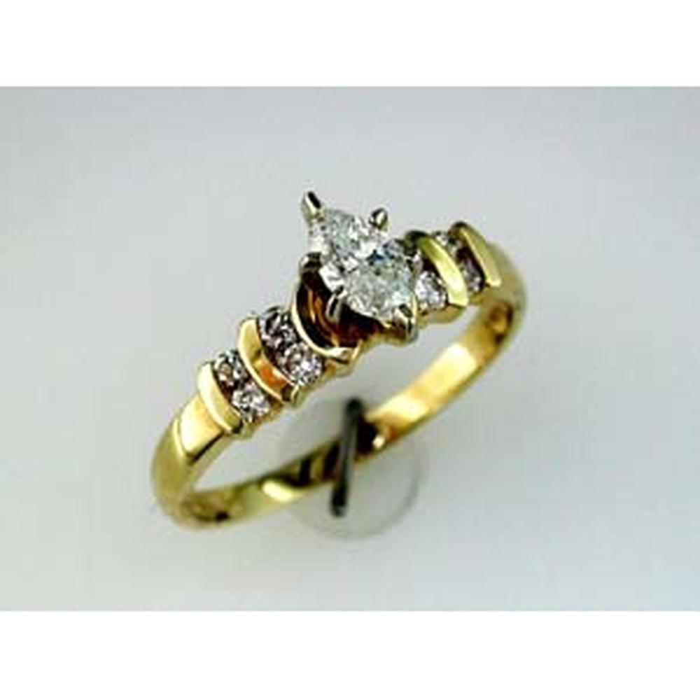 Royal 14K Yellow Gold Marquise Diamond Engagement Ring - 0.30 Carat Center, 0.20 Carat Side Stones