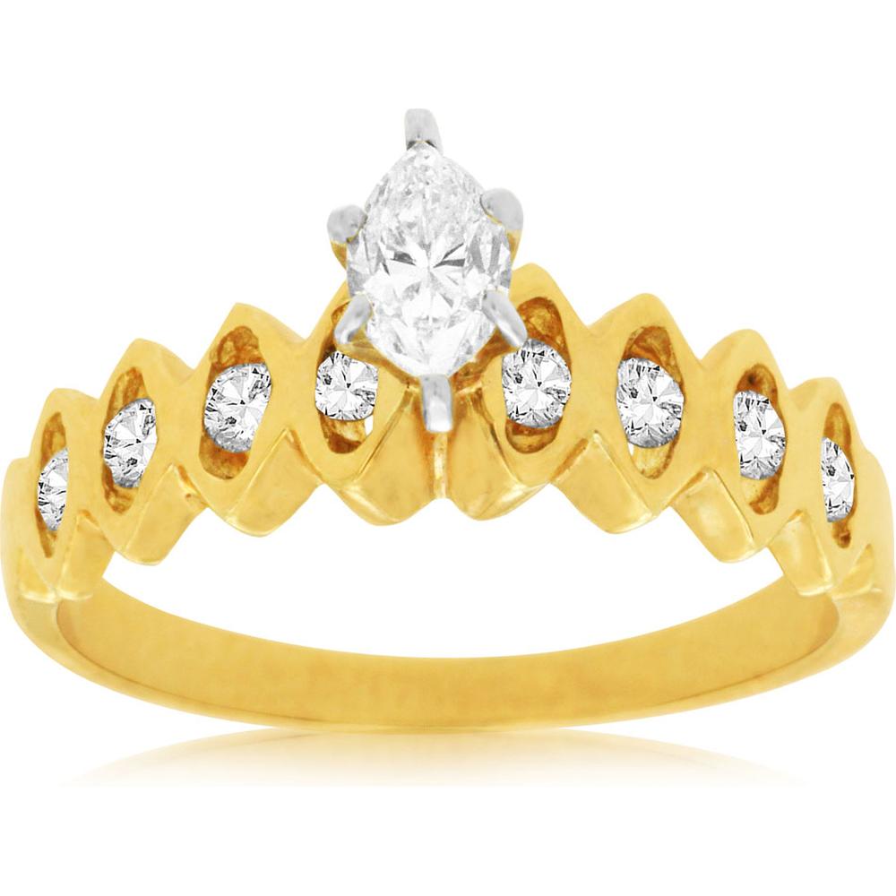 Royal 14K Yellow Gold Marquise Diamond Engagement Ring - 0.30 Carat Center, 0.26 Carat Total Weight
