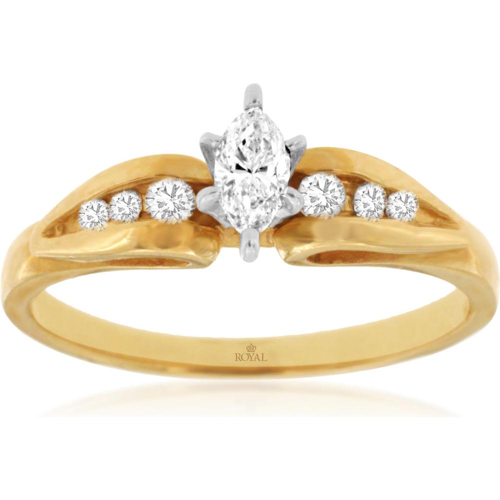 Royal 14K Yellow Gold Marquise Diamond Engagement Ring - 0.32 Carat Total Diamond Weight