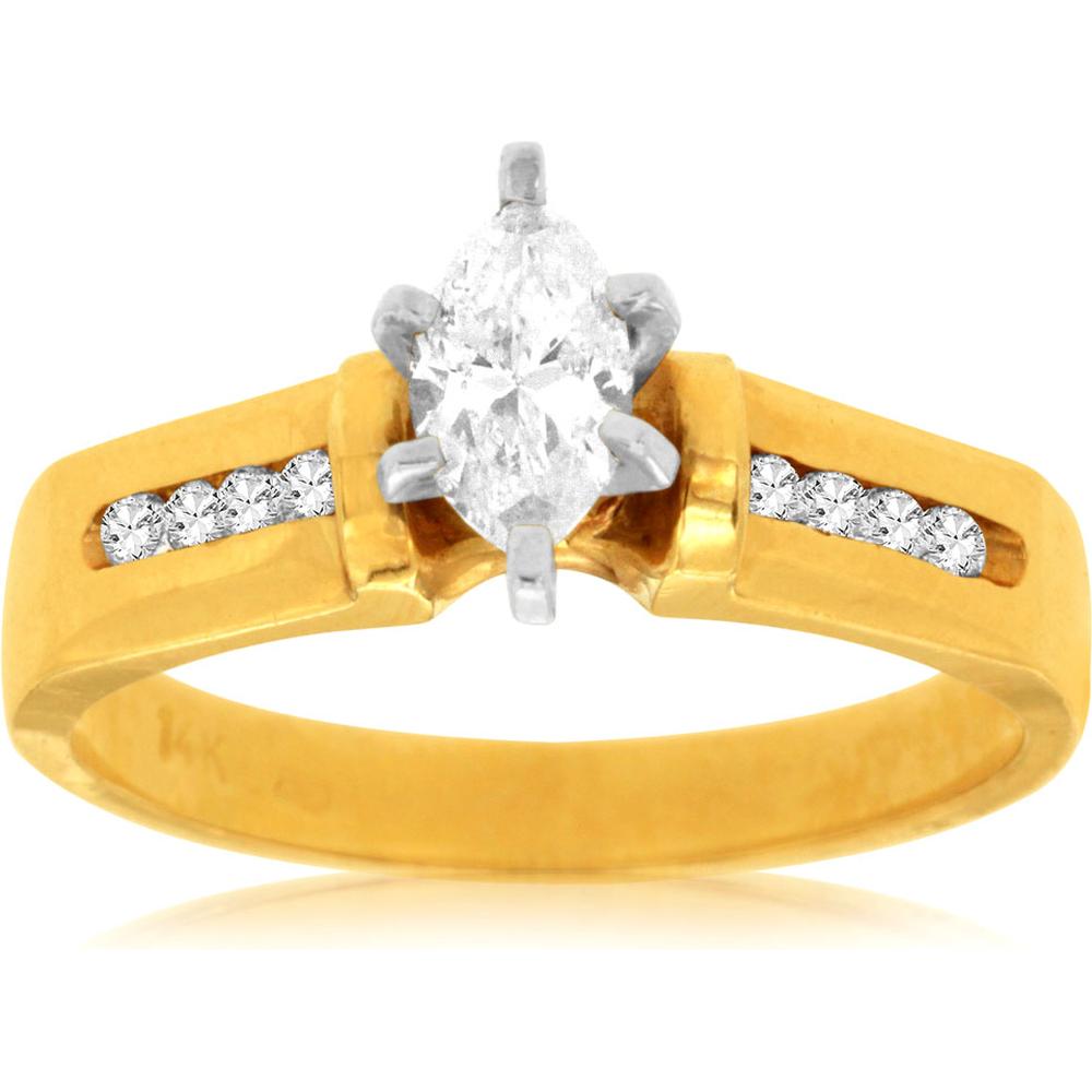 Royal 14K Yellow Gold Marquise Diamond Engagement Ring - 0.35 Carat Center