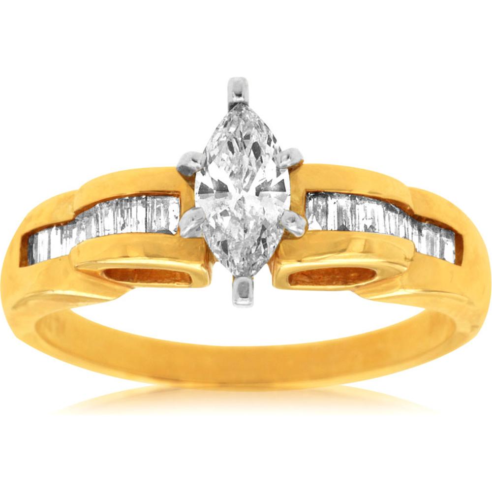 Royal 14K Yellow Gold Marquise Diamond Engagement Ring - 0.35 Carat Center Diamond