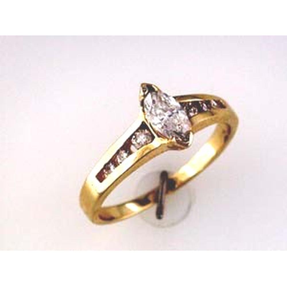 Royal 14K Yellow Gold Marquise Diamond Engagement Ring - 0.38 Carat Main Stone - 0.18 Carat Additional Diamonds