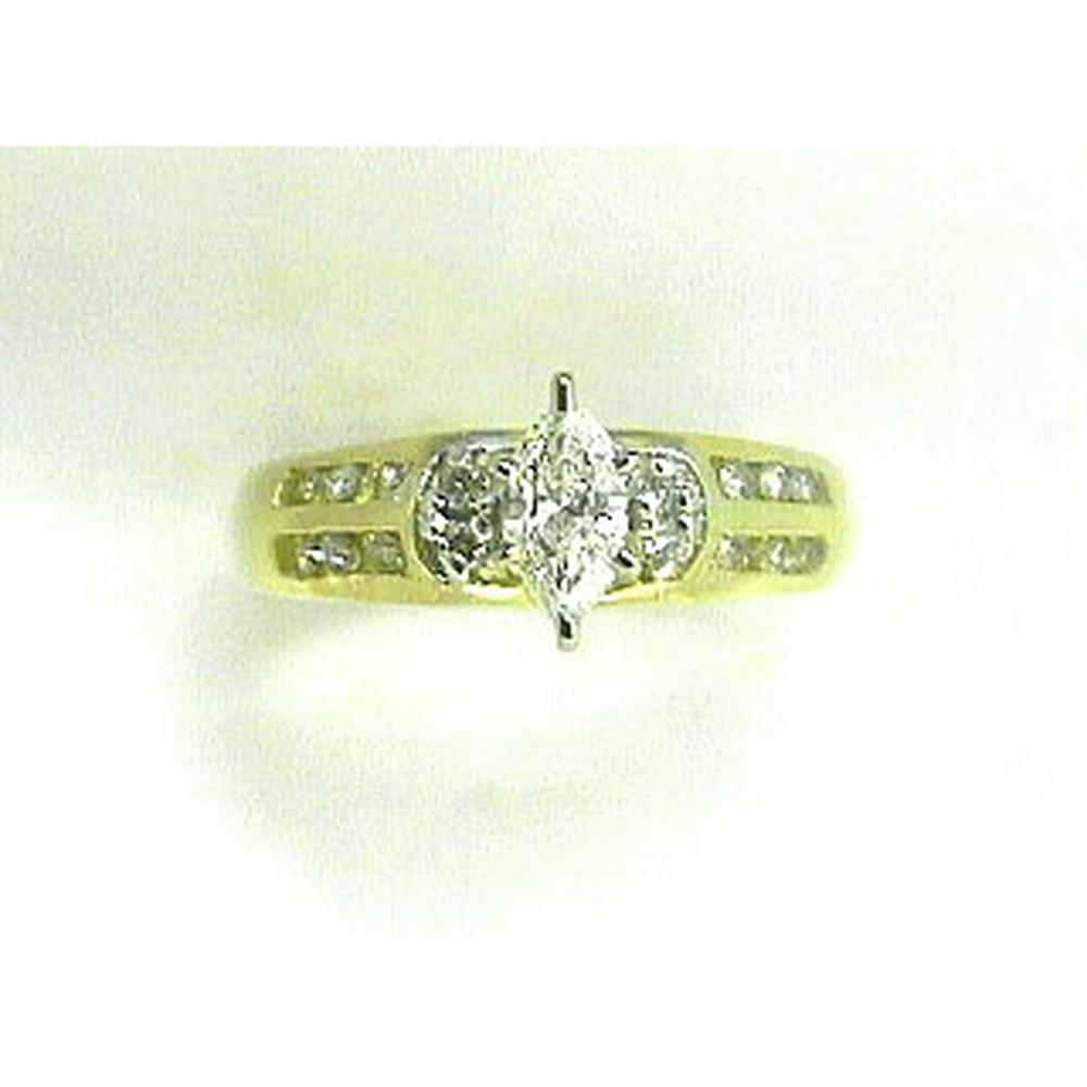 Royal 14K Yellow Gold Marquise Diamond Engagement Ring - 0.38 Carat Main Stone, 0.27 Carat Additional Diamonds