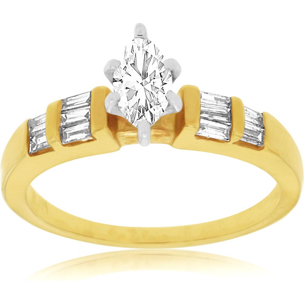 Royal 14K Yellow Gold Marquise Diamond Engagement Ring - 0.40 Carat Center - 0.25 Carat Total Diamond Weight