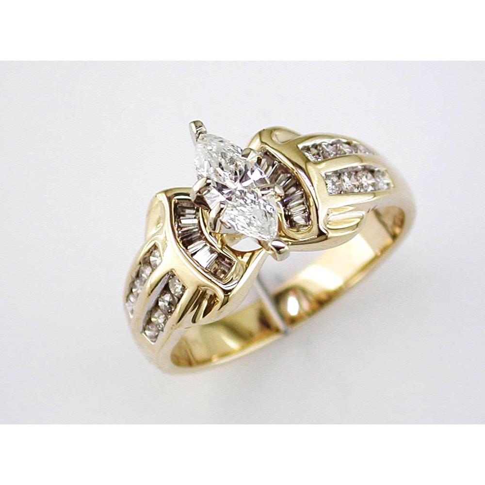 Royal 14K Yellow Gold Marquise Diamond Engagement Ring - 0.40 Carat Center, 0.50 Carat Total Diamond Weight