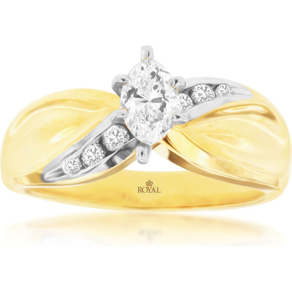 Royal 14K Yellow Gold Marquise Diamond Engagement Ring - 0.40 Carat Total Diamond Weight