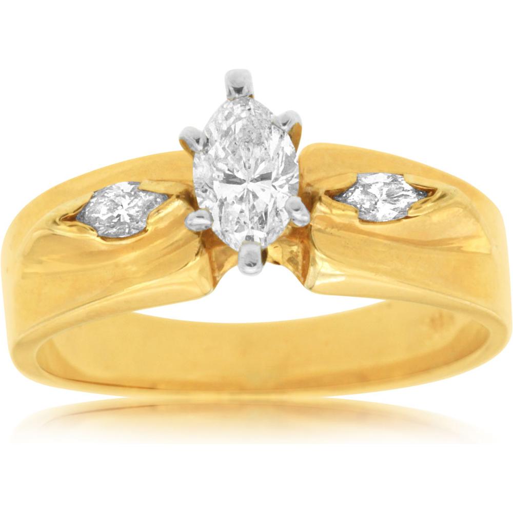 Royal 14K Yellow Gold Marquise Diamond Engagement Ring - 0.55 Carat Total Diamond Weight