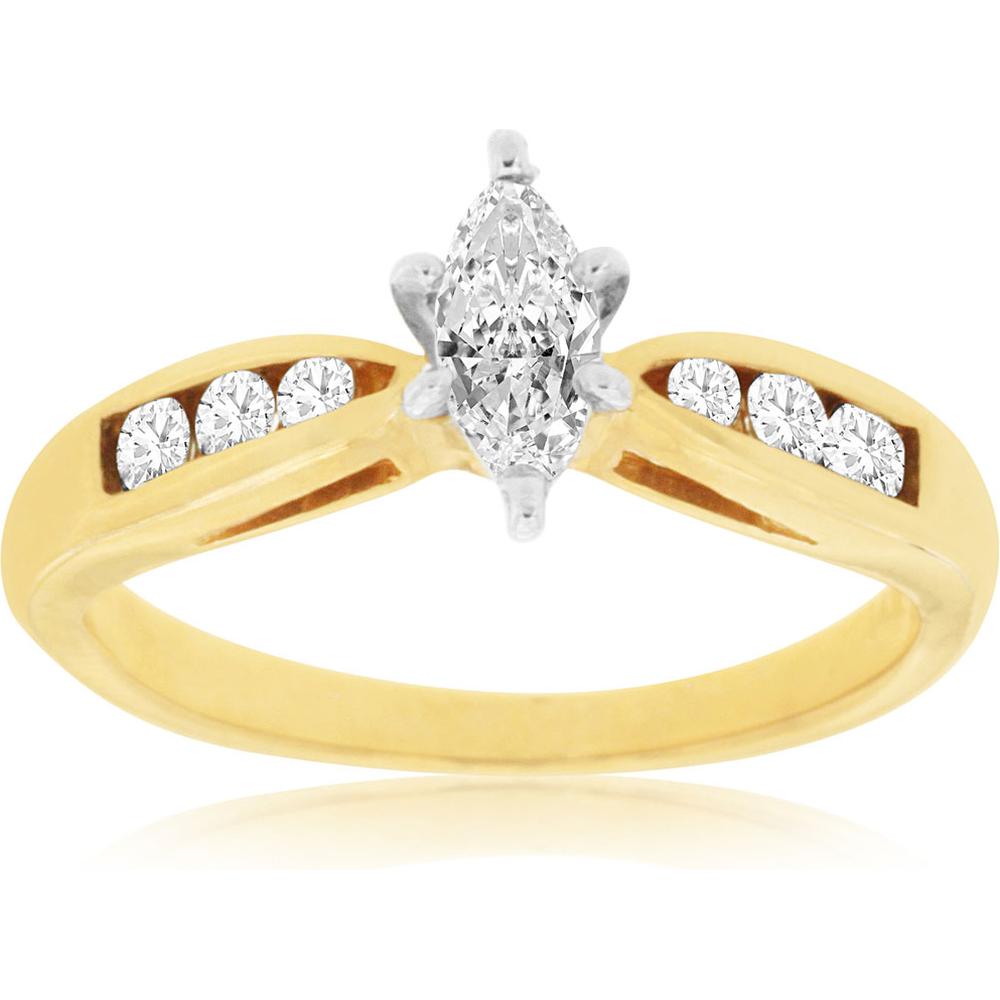Royal 14K Yellow Gold Marquise Diamond Engagement Ring - 0.62 Carat Total Diamond Weight