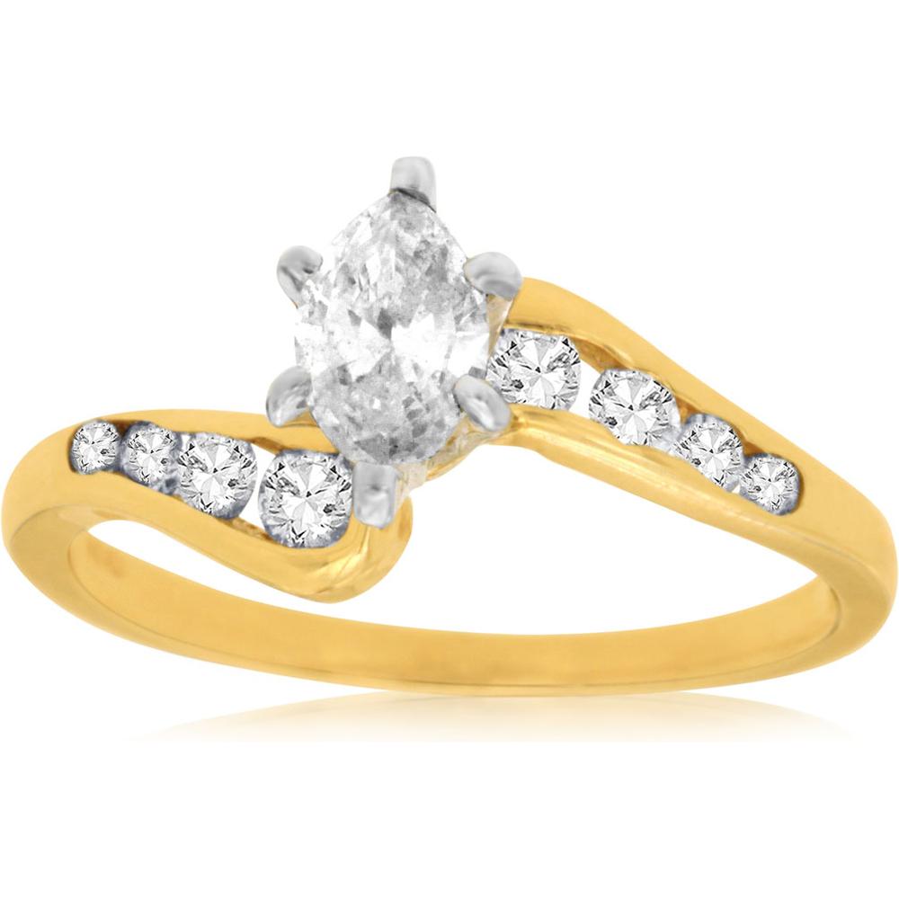 Royal 14K Yellow Gold Marquise Diamond Engagement Ring - 0.67 Carat Total Diamond Weight