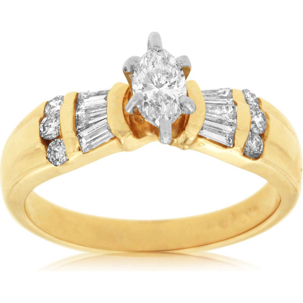 Royal 14K Yellow Gold Marquise Diamond Engagement Ring - 0.70 Carat Total Diamond Weight