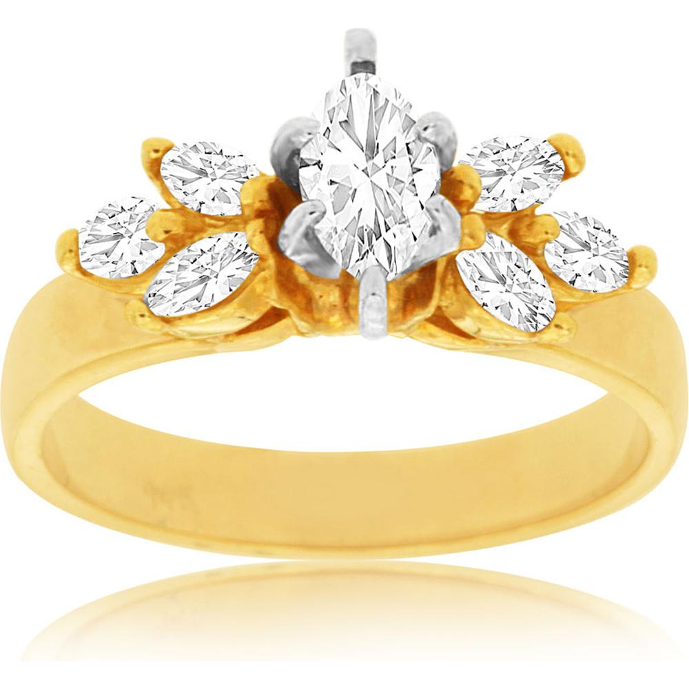 Royal 14K Yellow Gold Marquise Diamond Engagement Ring - 0.73 Carat Total Diamond Weight