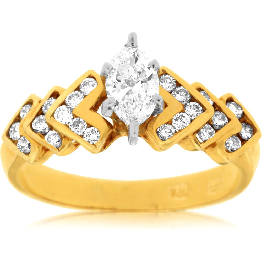 Royal 14K Yellow Gold Marquise Diamond Engagement Ring - 0.75 Carat Total Diamond Weight