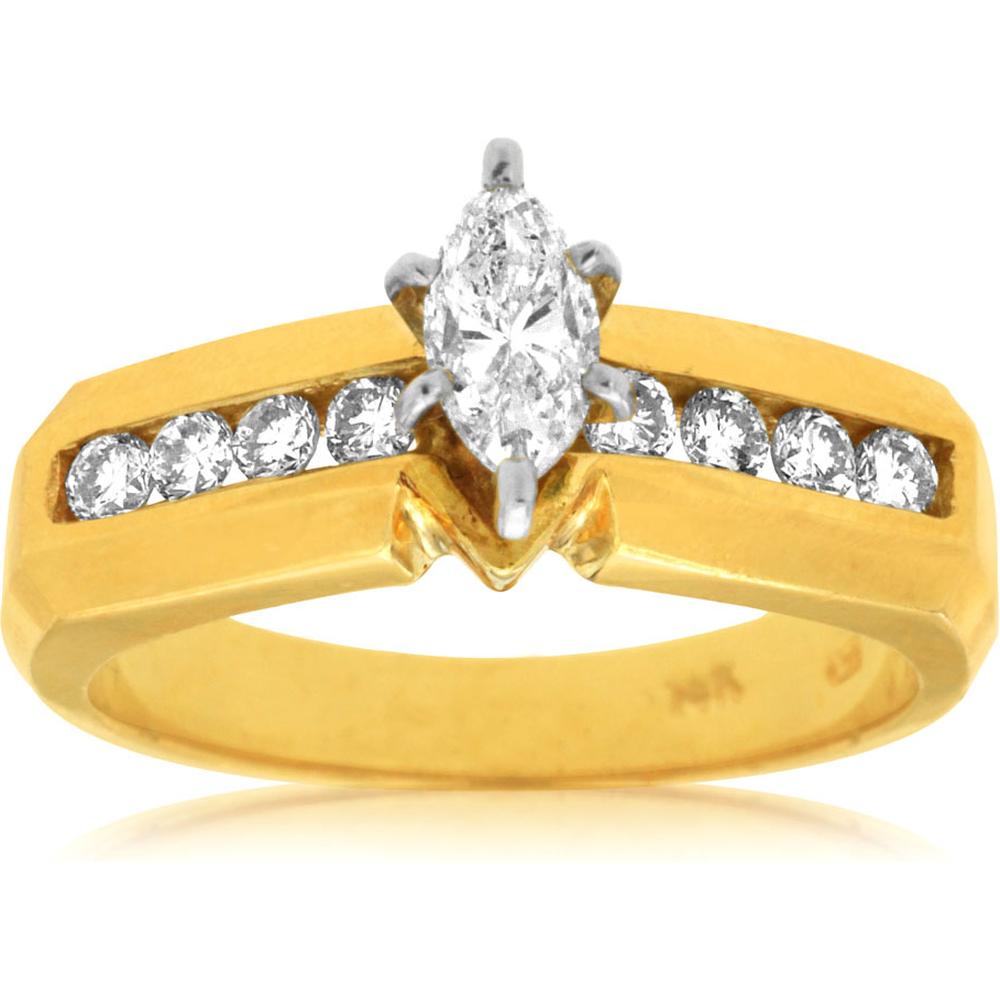 Royal 14K Yellow Gold Marquise Diamond Engagement Ring - 0.76 Carat Total Diamond Weight