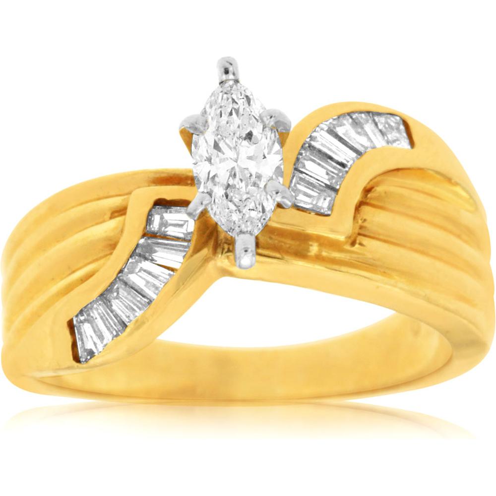 Royal 14K Yellow Gold Marquise Diamond Engagement Ring - 0.85 Carat Total Diamond Weight