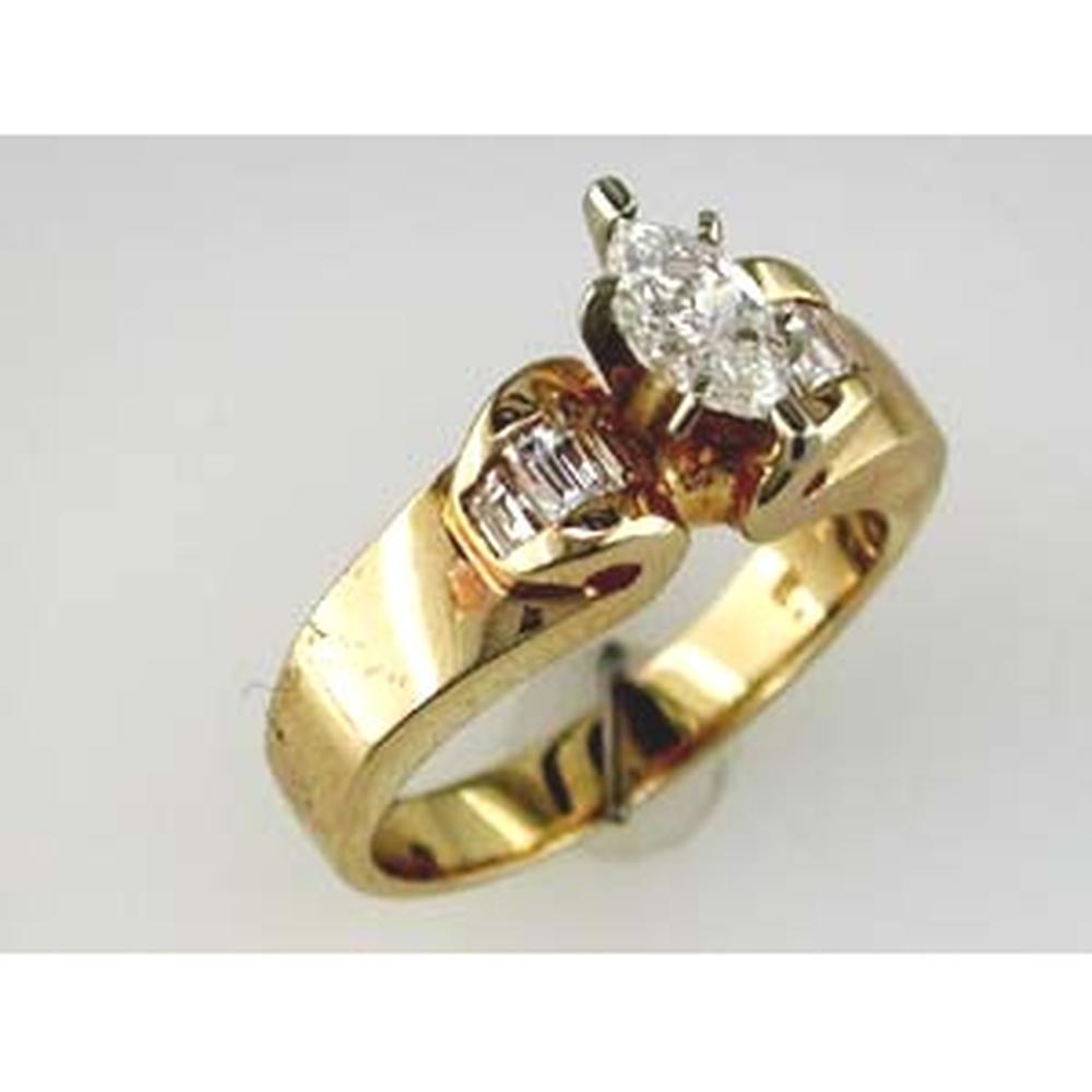 Royal 14K Yellow Gold Marquise Diamond Engagement Ring - 0.96 Carat Total Diamond Weight