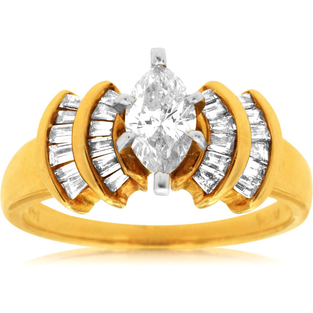 Royal 14K Yellow Gold Marquise Diamond Engagement Ring - 1.00 Carat Total Diamond Weight