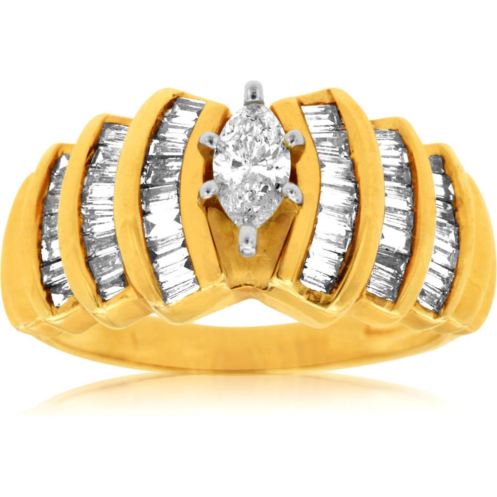 Royal 14K Yellow Gold Marquise Diamond Engagement Ring - 1.00 Carat Total Diamond Weight