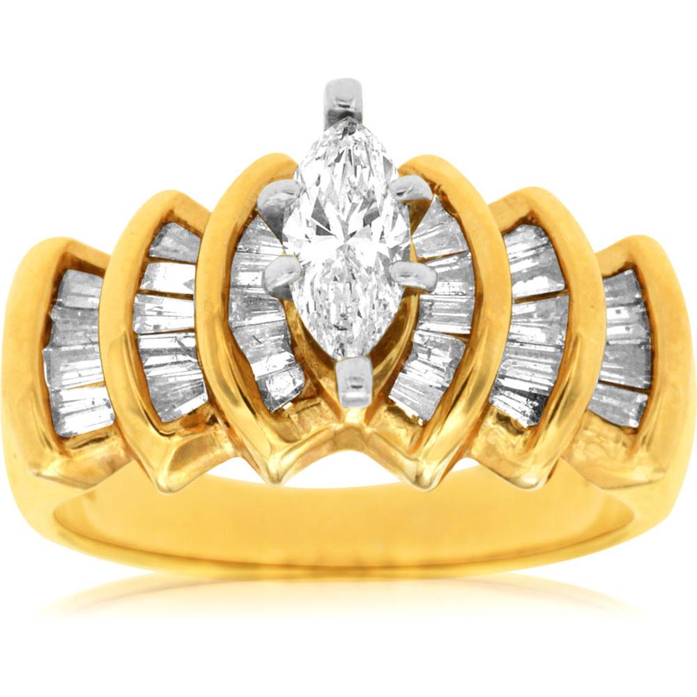 Royal 14K Yellow Gold Marquise Diamond Engagement Ring - 1.15 Carat Total Diamond Weight