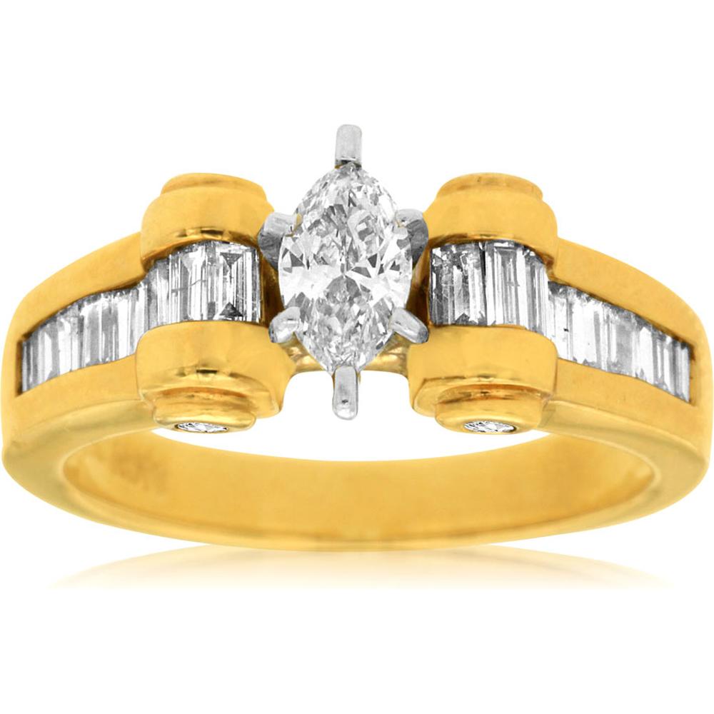 Royal 14K Yellow Gold Marquise Diamond Engagement Ring - 1.15 Carat Total Diamond Weight