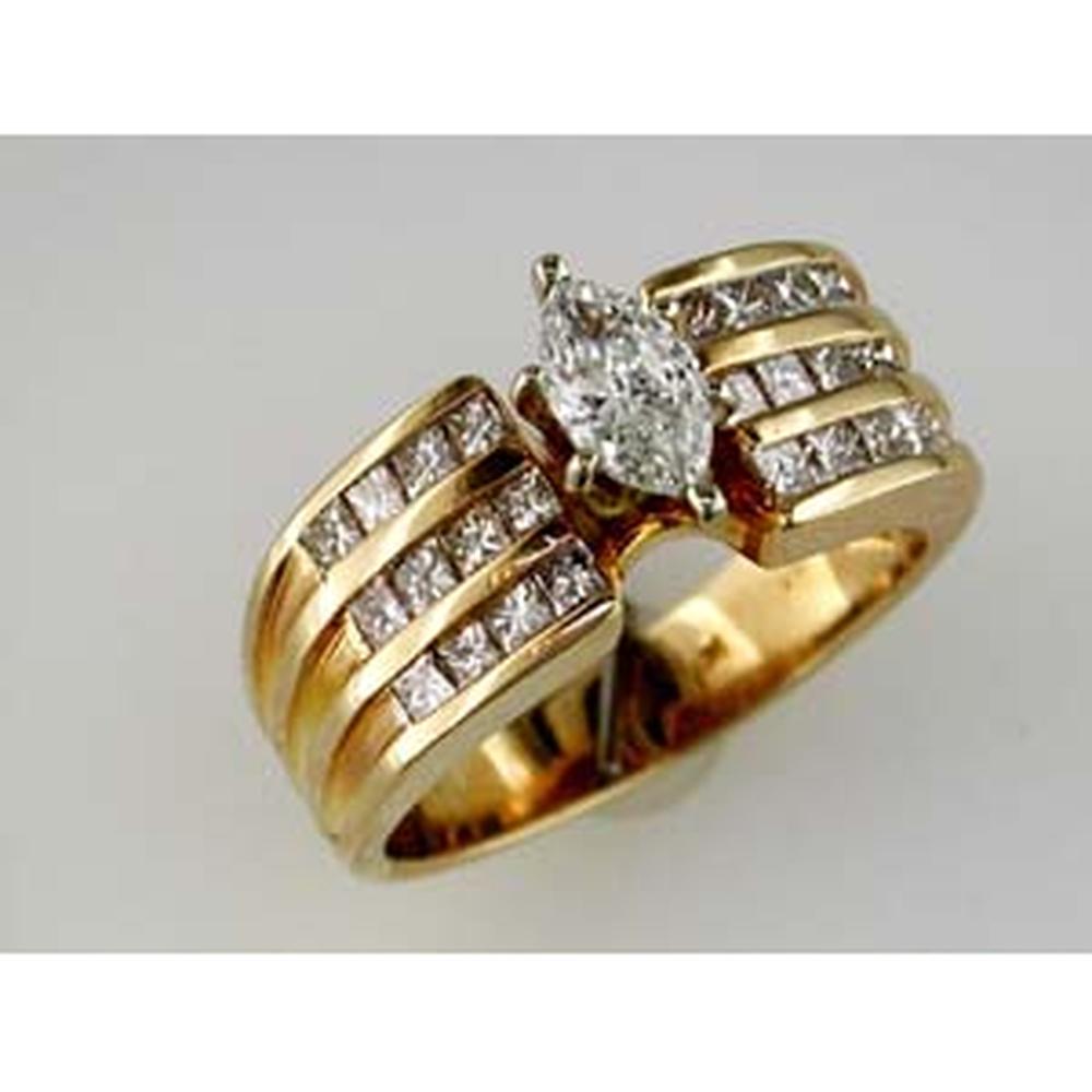 Royal 14K Yellow Gold Marquise Diamond Engagement Ring - 1.22 Carat Total Diamond Weight