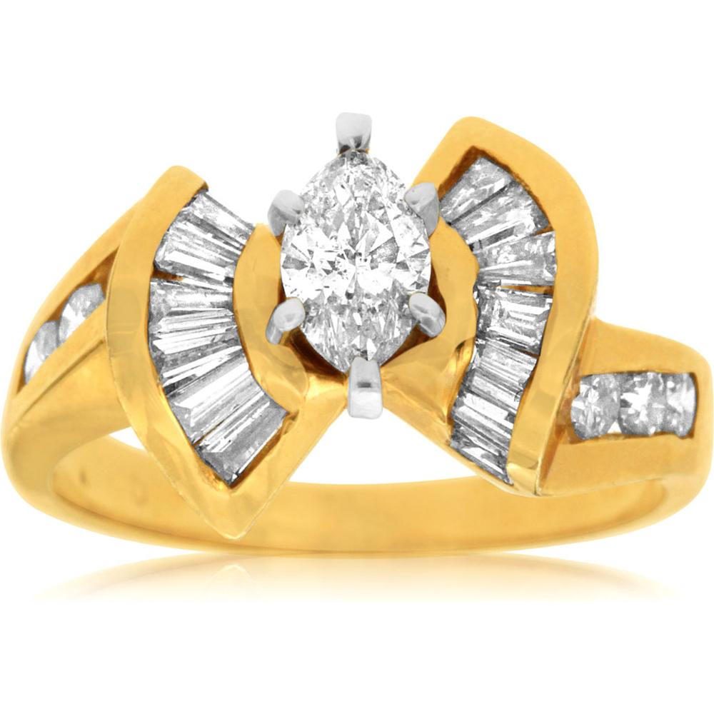 Royal 14K Yellow Gold Marquise Diamond Engagement Ring - 1.31 Carat Total Diamond Weight