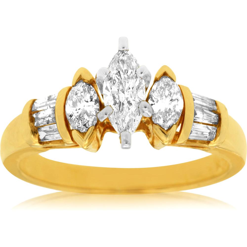 Royal 14K Yellow Gold Marquise Diamond Engagement Ring - 1.35 Carat Total Diamond Weight