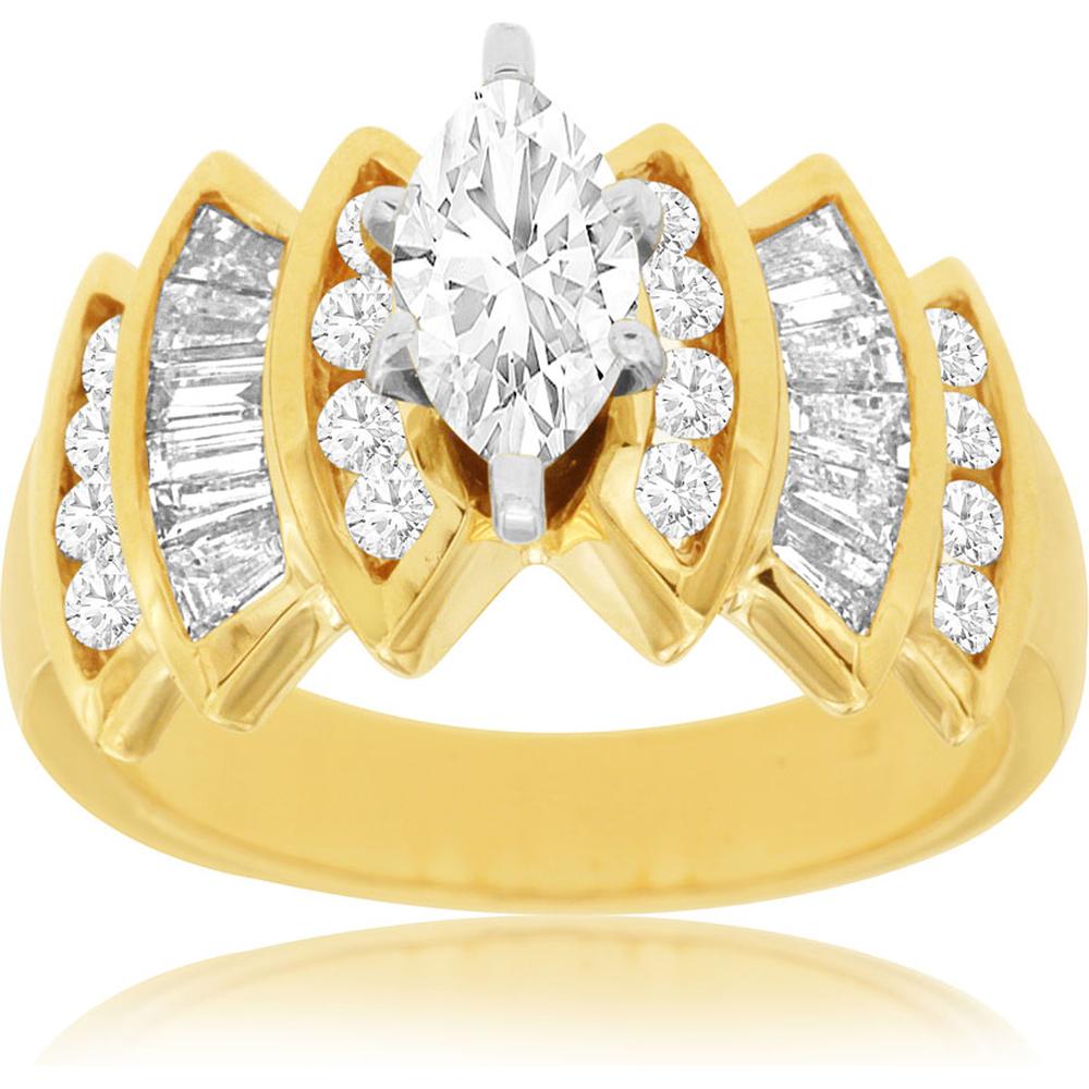 Royal 14K Yellow Gold Marquise Diamond Engagement Ring - 1.45 Carat Total Diamond Weight