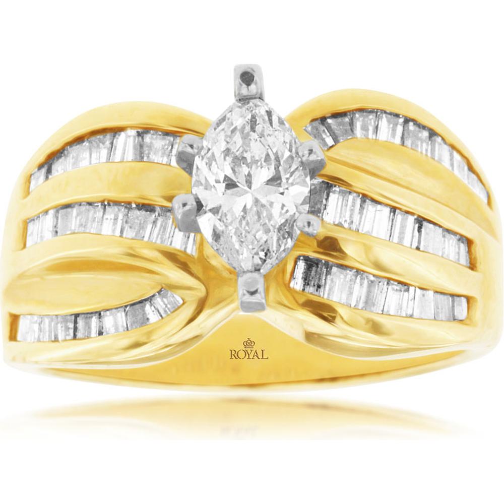 Royal 14K Yellow Gold Marquise Diamond Engagement Ring - 1.45 Carat Total Diamond Weight