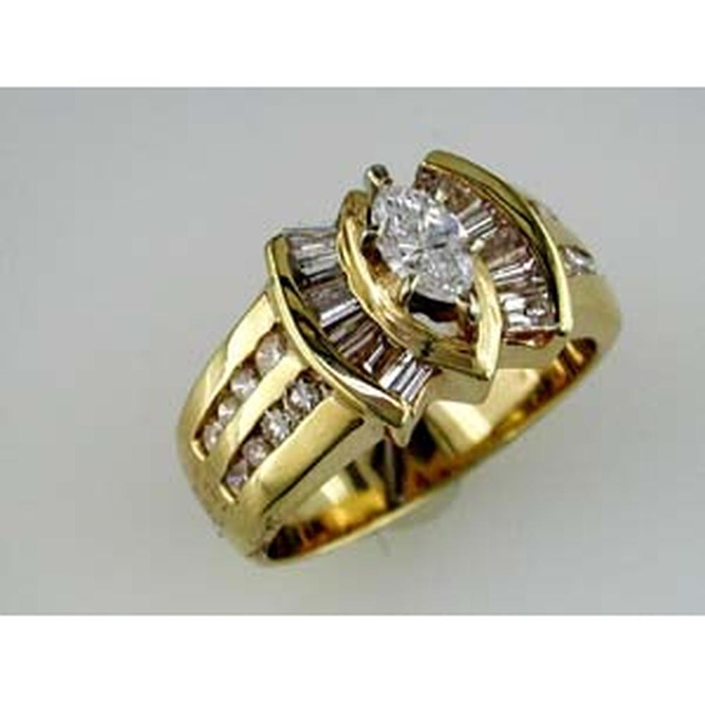 Royal 14K Yellow Gold Marquise Diamond Engagement Ring - 1.47 Carat Total Diamond Weight
