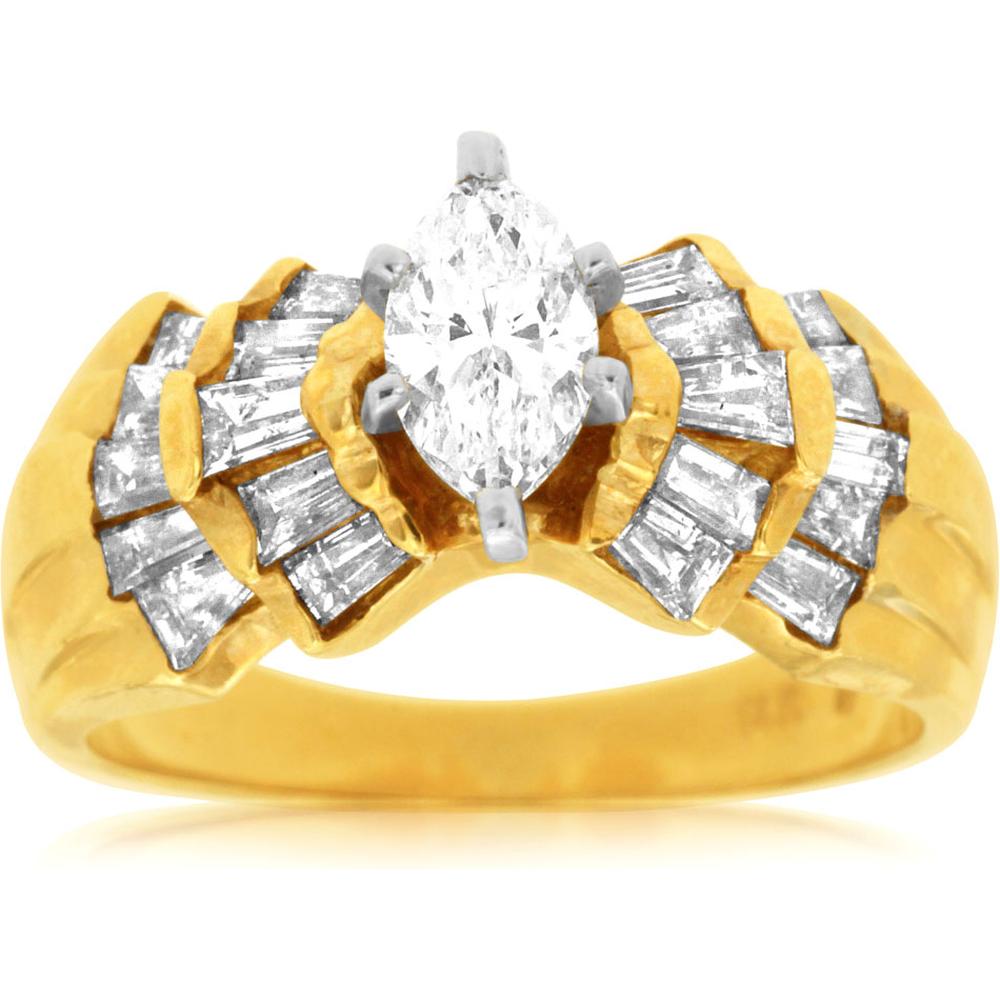 Royal 14K Yellow Gold Marquise Diamond Engagement Ring - 1.52 Carat Total Diamond Weight