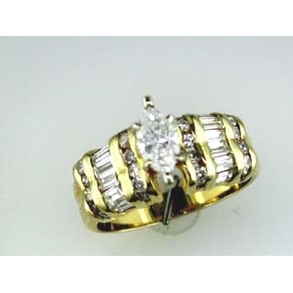 Royal 14K Yellow Gold Marquise Diamond Engagement Ring - 1.58 Carat Total Diamond Weight