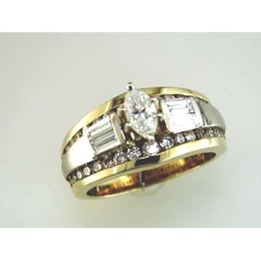 Royal 14K Yellow Gold Marquise Diamond Engagement Ring - 1.90 Carat Total Diamond Weight