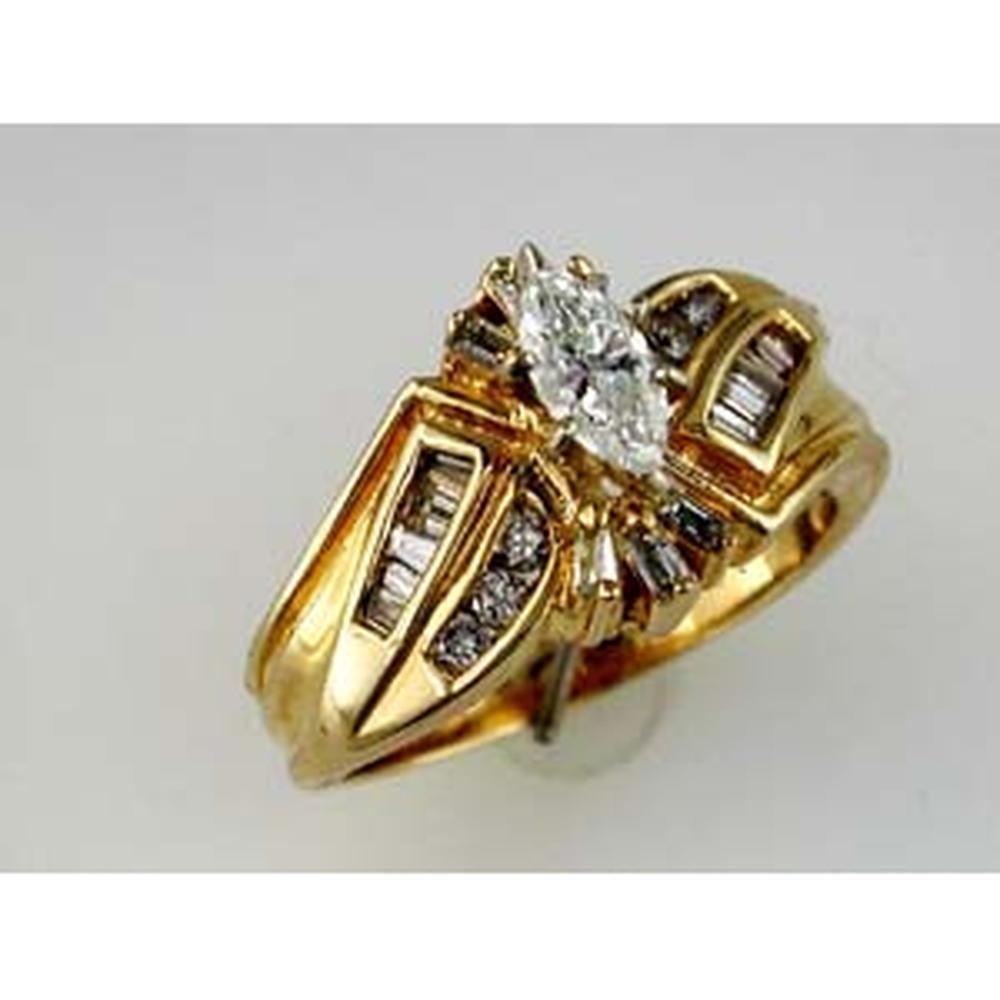 Royal 14K Yellow Gold Marquise Diamond Engagement Ring - Timeless Elegance