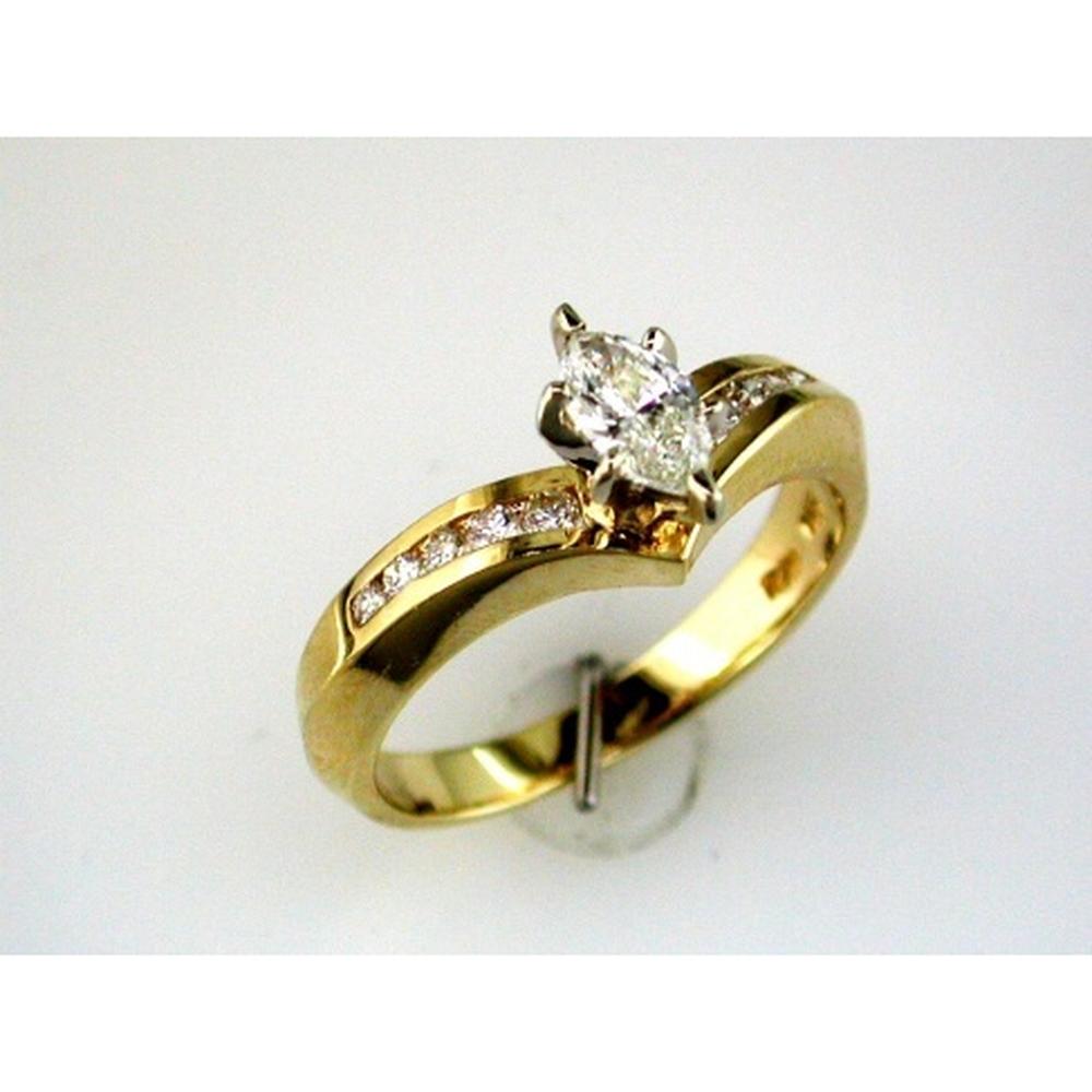 Royal 14K Yellow Gold Marquise Diamond Halo Engagement Ring - 0.38 Carat Total Diamond Weight