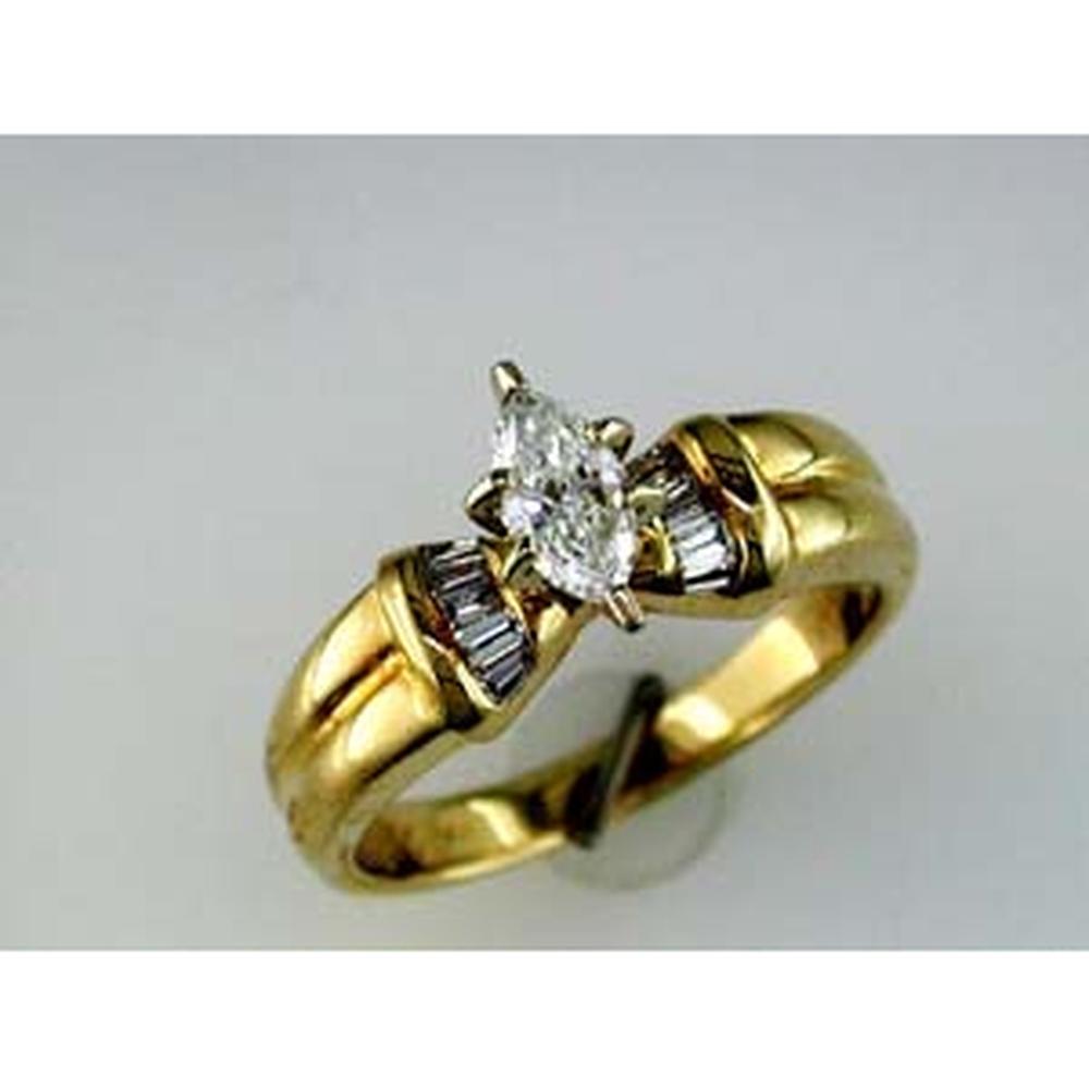Royal 14K Yellow Gold Marquise Diamond Halo Engagement Ring - 0.50 Carat Total Diamond Weight