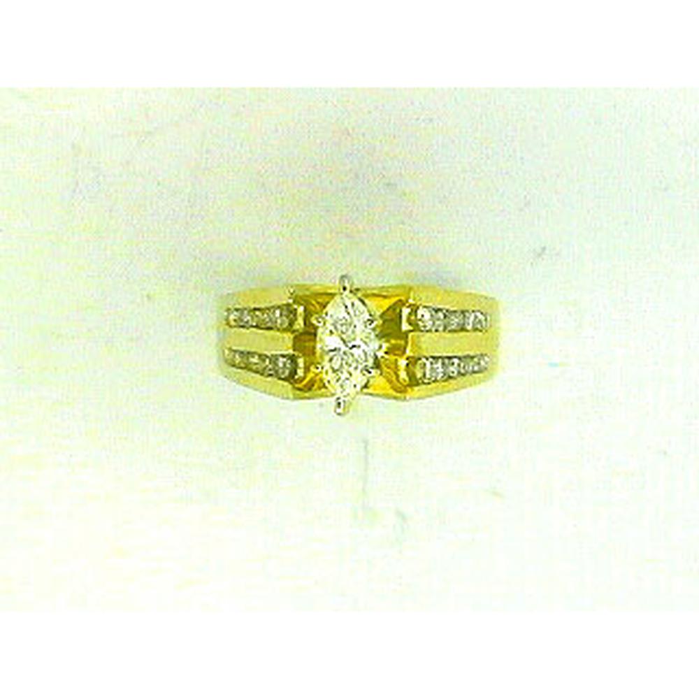 Royal 14K Yellow Gold Marquise Diamond Halo Engagement Ring - 0.94 Carat Total Diamond Weight
