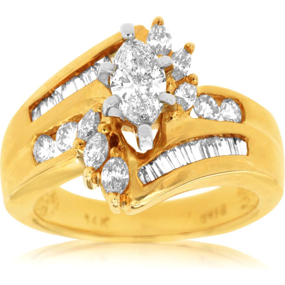 Royal 14K Yellow Gold Marquise Diamond Halo Engagement Ring - 1.35 Carat Total Diamond Weight