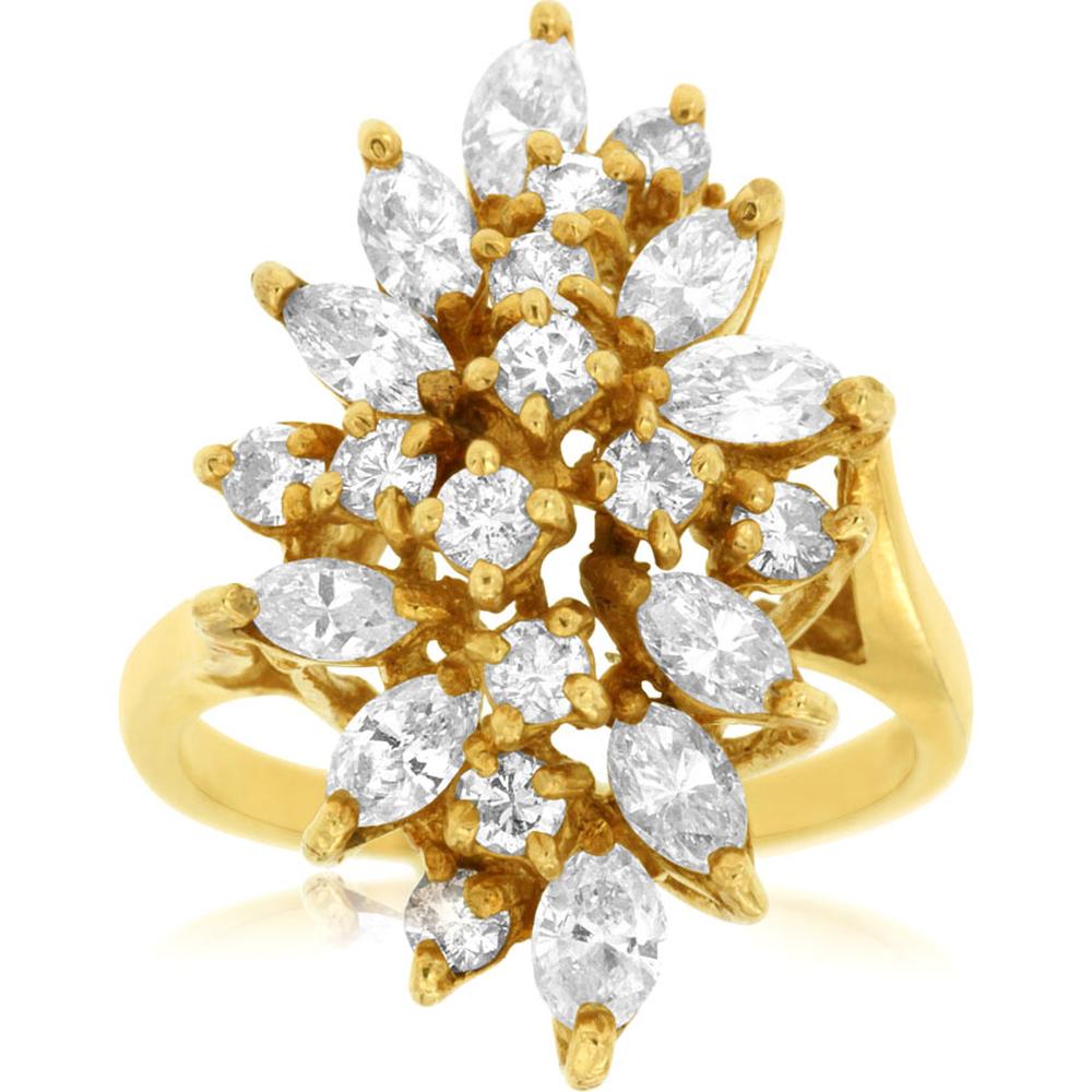 Royal 14K Yellow Gold Marquise Diamond Ladies Ring - 2.04 Carat Total Diamond Weight