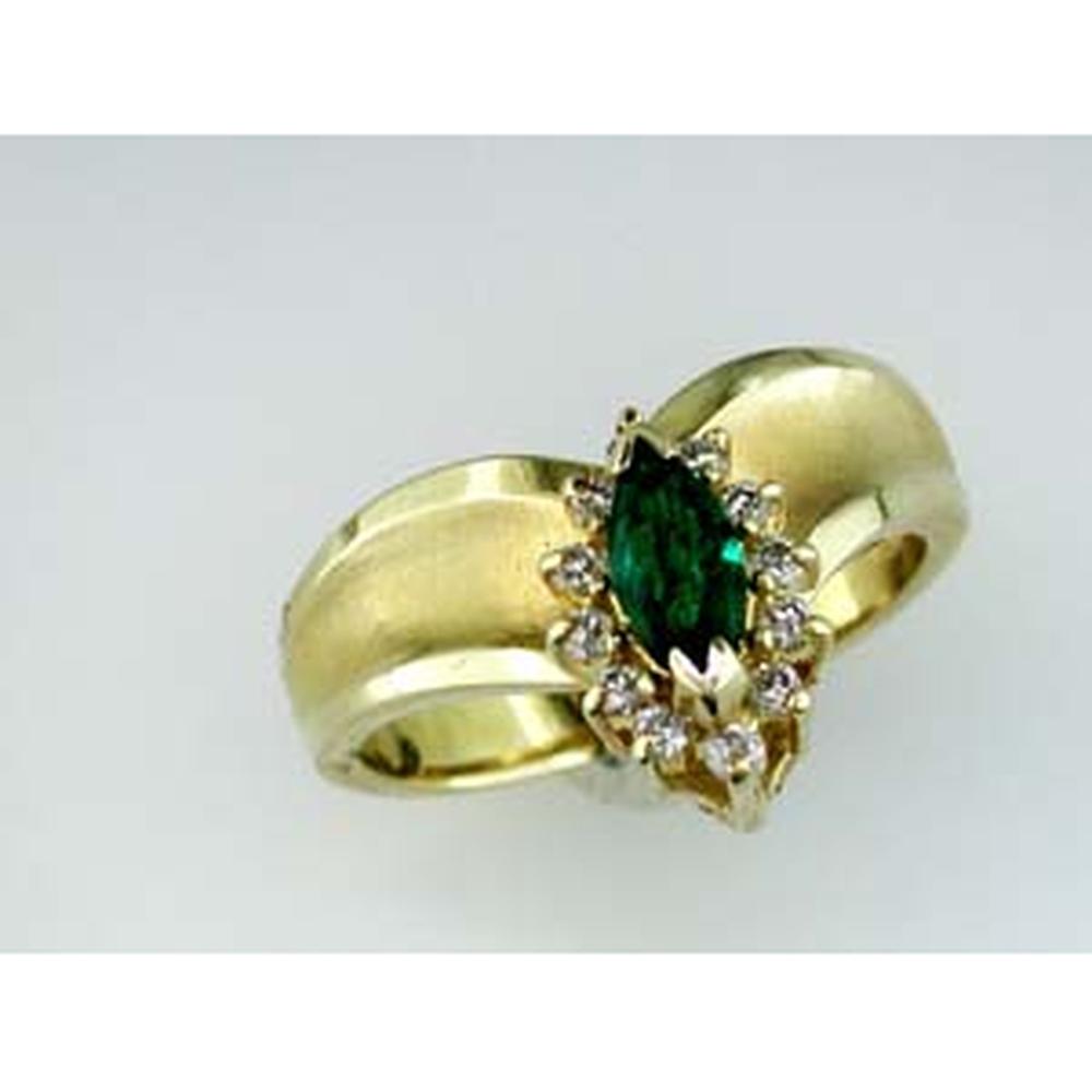 Royal 14K Yellow Gold Marquise Emerald and Diamond Ring - 0.20 Carat Total Weight