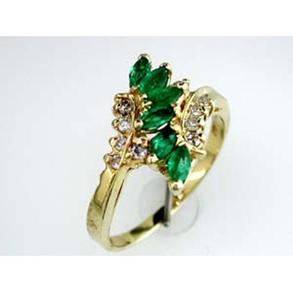 Royal 14K Yellow Gold Marquise Emerald & Diamond Ring - Timeless Elegance.