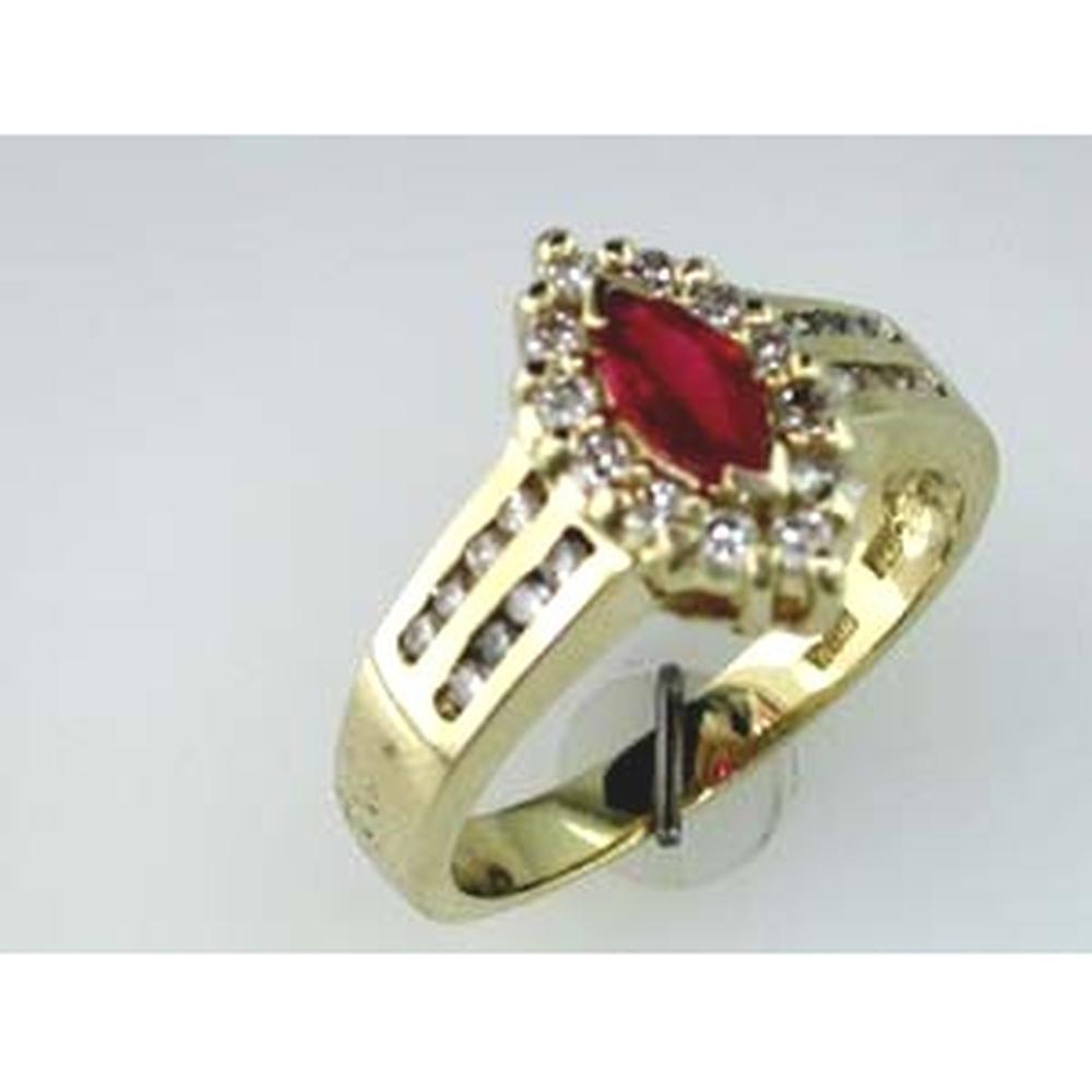Royal 14K Yellow Gold Marquise Ruby and Diamond Halo Ring - 1.05 Carat Total Gem Weight