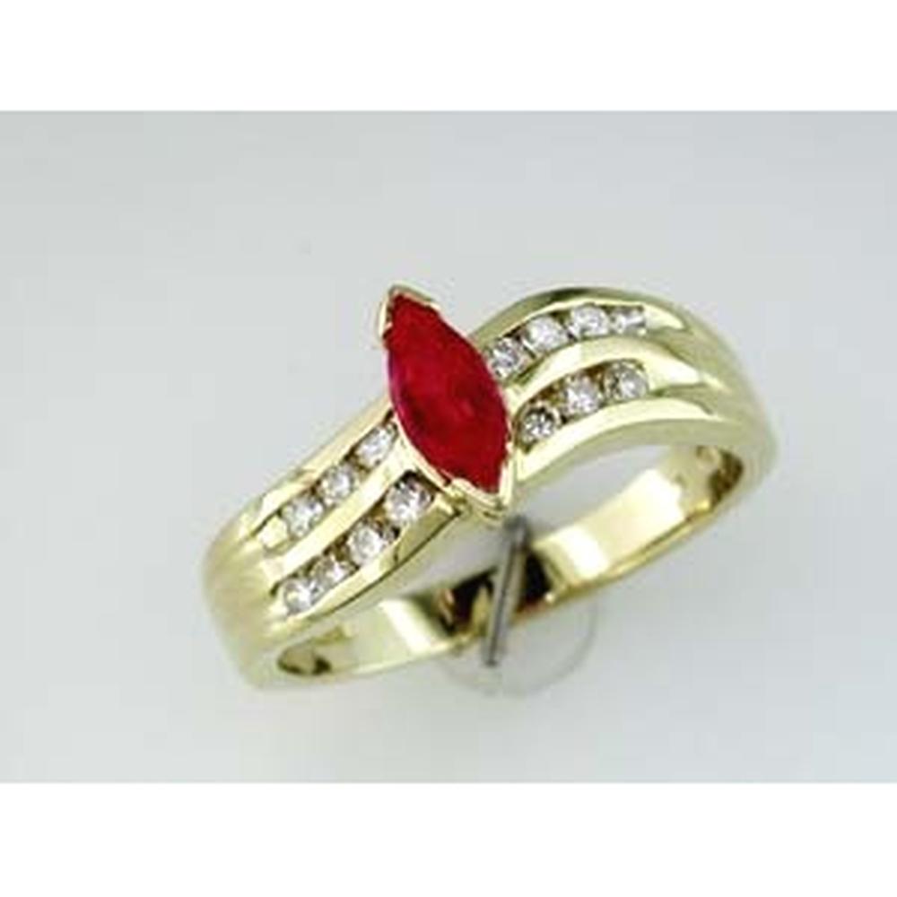 Royal 14K Yellow Gold Marquise Ruby & Diamond Ring - 0.50 Carat Ruby, 0.30 Carat Diamonds