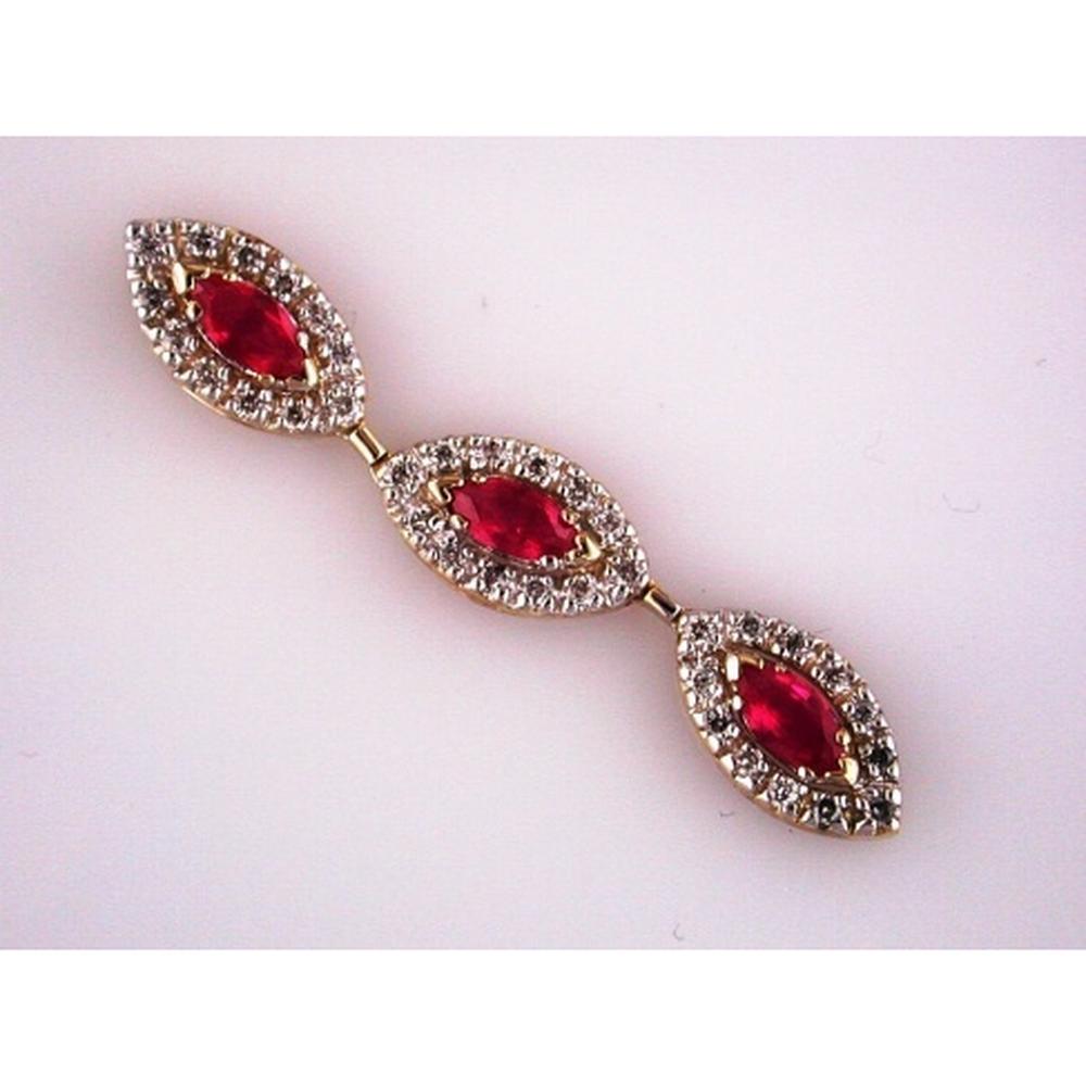 Royal 14K Yellow Gold Marquise Ruby & Diamond Three Stone Pendant