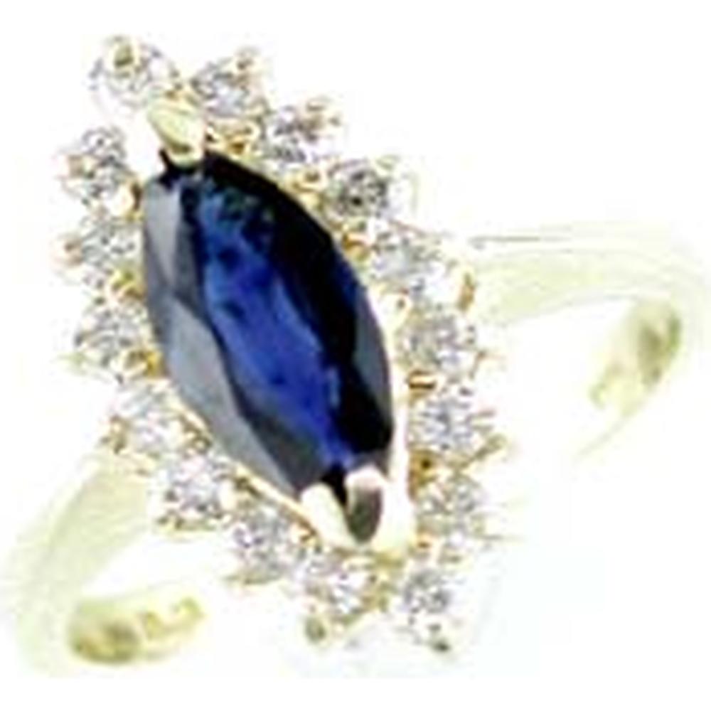 Royal 14K Yellow Gold Marquise Sapphire and Diamond Halo Ring - 0.43 Carat Total Gem Weight