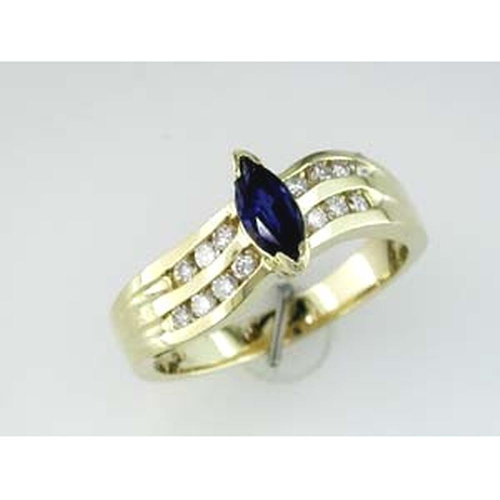 Royal 14K Yellow Gold Marquise Sapphire & Diamond Halo Ring - 0.85 Carat Total Gem Weight