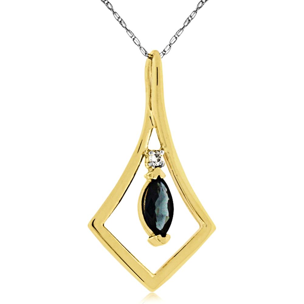 Royal 14K Yellow Gold Marquise Sapphire & Diamond Pendant - Timeless Elegance